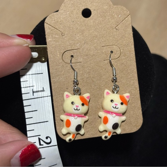 Cute Resin Calico Cat Dangle Tail, Hook Earrings - Super Cute Kitty Cat Earring - Picture 5 of 6